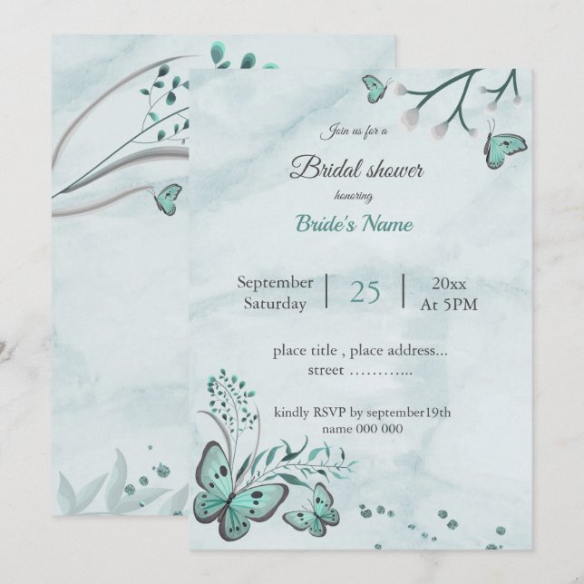 Convite borboletas azuis e chá de panela (Frente/Verso)