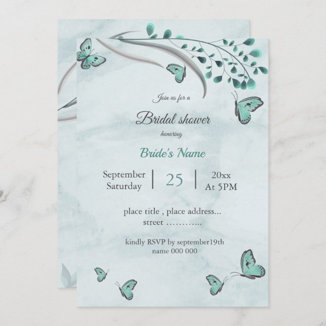 Convite borboletas azuis e chá de panela (Frente/Verso)