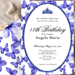 Convite Borboletas Azuis Glam Aniversário de 18 anos Debut