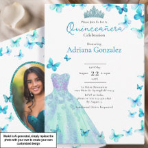 Borboletas Azuis Vestido Tiara Foto Quinceanera