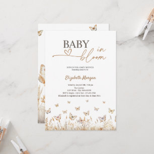 Convite Borboletas Bebê da Campina Elegante em Flor 