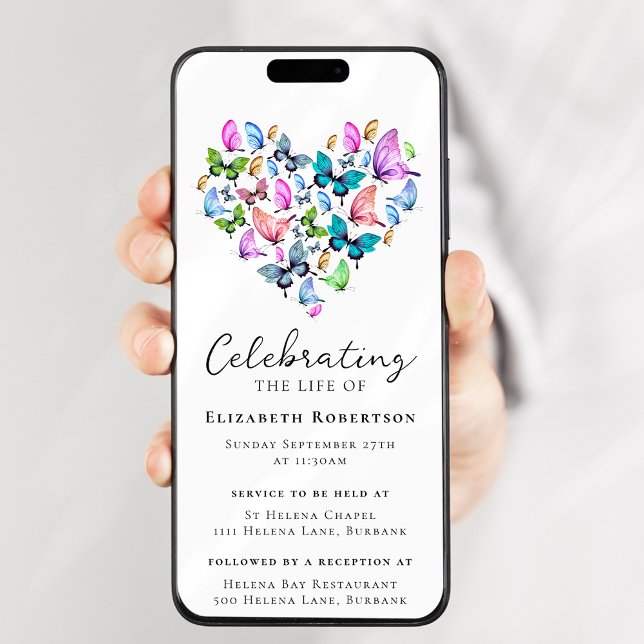 Convite Borboletas bonito Evento Digital Funeral (Criador carregado)