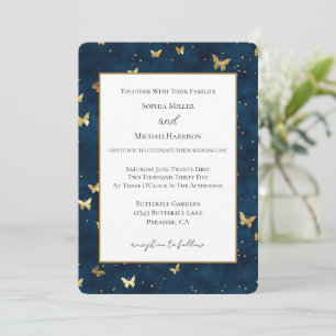 Convite Borboletas Casamento Azul Dourado