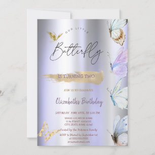 Convite Borboletas Coloridas Violeta Metálico Aniversário
