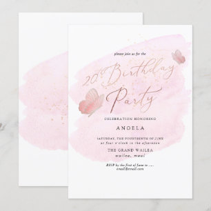 Convite Borboletas cor-de-rosa Champanhe aquarela 20 DIY A
