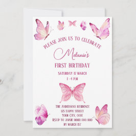 Convite Borboletas cor-de-rosa, simples
