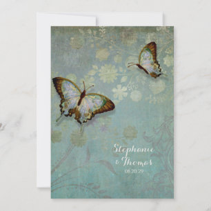 Convite Borboletas d'água com Casamento Floral Moderno