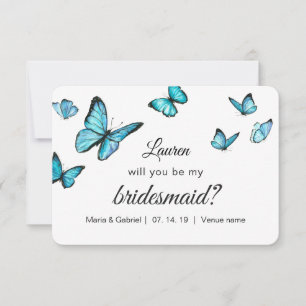 Convite Borboletas de aquarela azul Você Será Minha Noiva