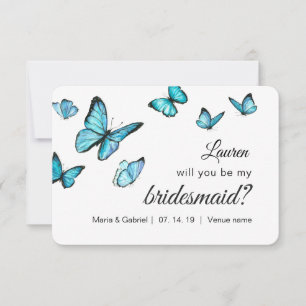Convite Borboletas de aquarela azul Você Será Minha Noiva
