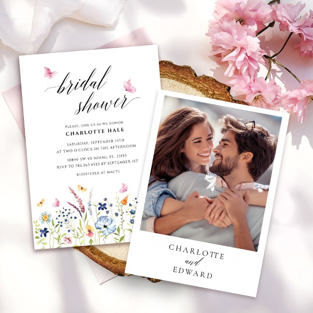 Convite Borboletas de Aquarela Chá de panela rosa pincelad (Criador carregado)