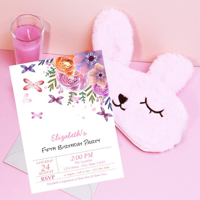 Convite Borboletas de Aquarela Noite Floral (Criador carregado)