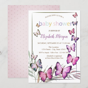 Convite Borboletas de Aquarela Pontos Baby Shower