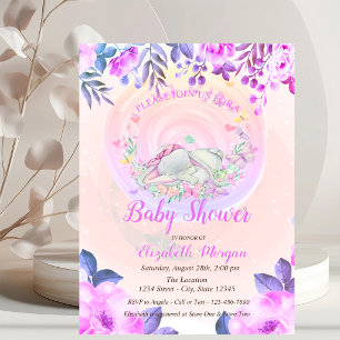 Convite Borboletas de Elefante Bebê Fofo Floral