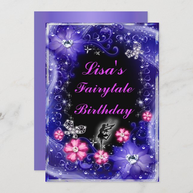 Convite Borboletas de fada mágica Borboletas roxas Anivers (Frente/Verso)