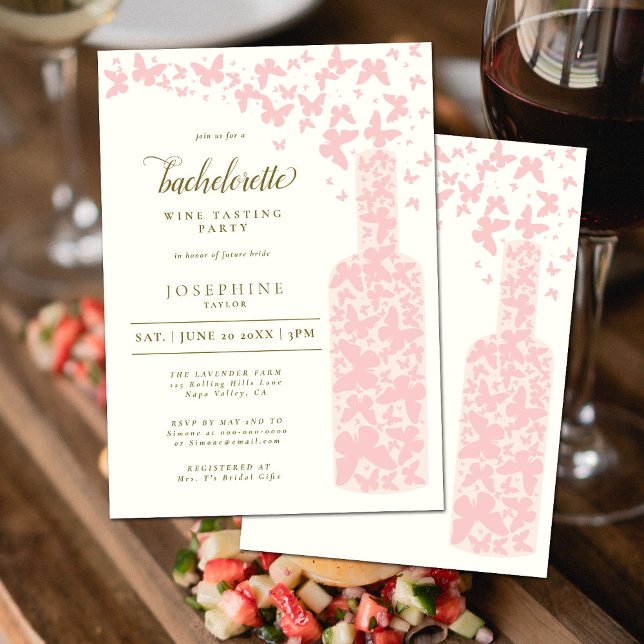 Convite Borboletas de Festa de solteira de vinho Blush (Criador carregado)