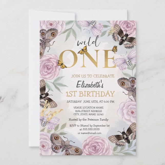 Convite Borboletas de Flores de Aniversário do Selvagem  (Frente)