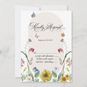Convite Borboletas de Girassol de Flor Silvestre RSVP