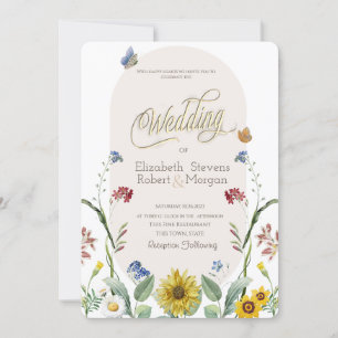 Convite Borboletas de Girassol de Flores Silvestres Casame