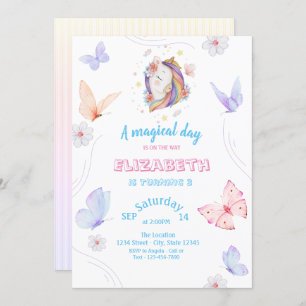 Convite Borboletas de Unicórnio mágicas distribuídas no an