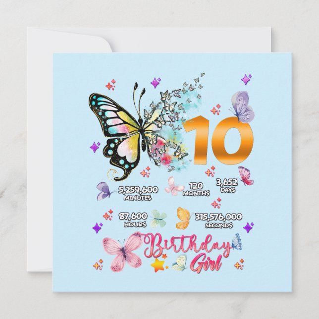 Convite Borboletas Dígitos Duplos 10 anos Borboletas I (Frente)