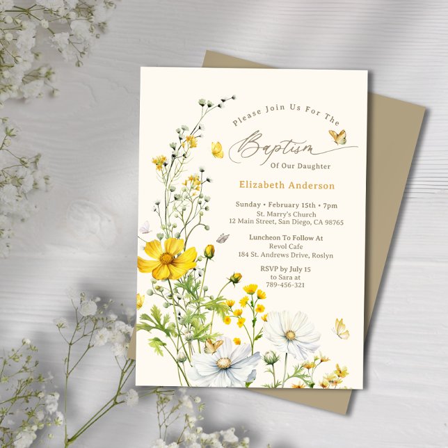 Convite Borboletas do Jardim Botânico de Flores Selvagens  (Botanical Wildflower Garden Butterflies Baptism Invitation)