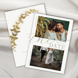 Convite Borboletas Douradas Boho Casamento 2 Fotos Data de