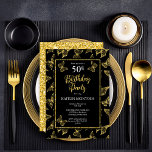 Convite Borboletas Douradas Elegantes Pretas 50ª Festa de<br><div class="desc">Borboletas modernas,  elegantes e negras clássicas e falsas de ouro,  brilham a 50ª design de festa de aniversário. Composto por Holiday Hearts Design (direitos reservados).</div>