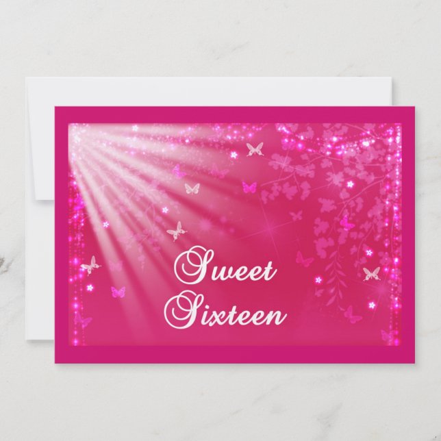 Convite Borboletas e Estrelas Rosa Sweet Sixteen (Frente)