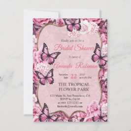 Convite Borboletas e flores em diferentes tons de pinks