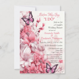 Convite Borboletas e flores em diferentes tons de pinks