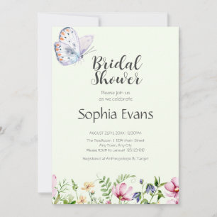Convite Borboletas e Flores Silvestres Chuva de Noiva Amar