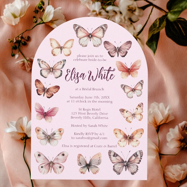 Convite Borboletas Elegante Arca PERSONALIZADA Chá de pane (Elegant Butterflies Bridal Shower CUSTOM Arch Invitation
)