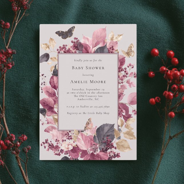 Convite Borboletas Eucalipto Roxas Chá de fraldas (Criador carregado)