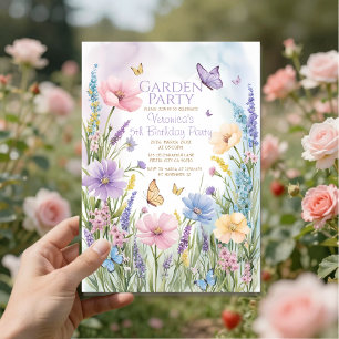 Convite Borboletas Festa de Jardim de Flores Selvagens Ani