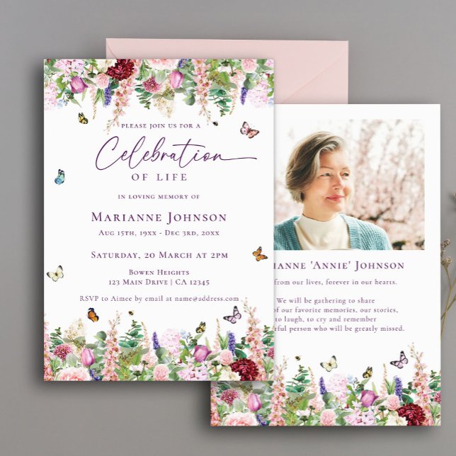 Convite Borboletas Florais Celebração Memorial da Vida (Criador carregado)