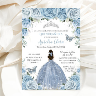 Convite Borboletas Florais de Quinceañera Silver Tiara