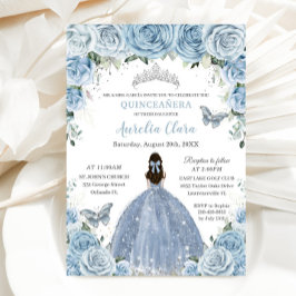 Convite Borboletas Florais de Quinceañera Silver Tiara