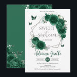 Convite Borboletas Florais Emerald Green Doce 16 Aniversár<br><div class="desc">Personalize este bonito convite de 16 anos do eserald green floral Sweet, fácil e rapidamente. Apresentando flores verdes, esmeraldas, borboletas e elementos prateados. Basta clicar no botão Editar usando ferramentas de Design para editar o texto, o texto, o estilo da fonte, o tamanho da fonte, a cor da fonte, adicionar...</div>