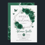 Convite Borboletas Florais Emerald Green Doce 16 Aniversár<br><div class="desc">Personalize este bonito convite de 16 anos do eserald green floral Sweet, fácil e rapidamente. Apresentando flores verdes, esmeraldas, borboletas e elementos prateados. Basta clicar no botão Editar usando ferramentas de Design para editar o texto, o texto, o estilo da fonte, o tamanho da fonte, a cor da fonte, adicionar...</div>