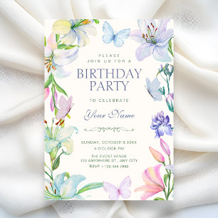 Convite Borboletas florais estéticas de aniversário