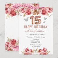 Borboletas Florais Feliz 15 de Aniversário