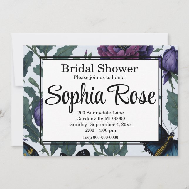 Convite Borboletas florais magenta púrpura de ameixa de vi (Frente)