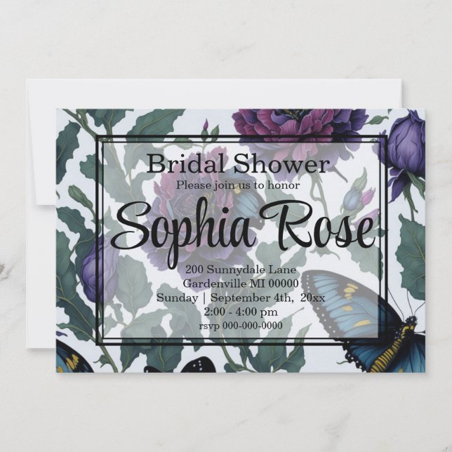Convite Borboletas florais magenta púrpura de ameixa de vi (Frente)