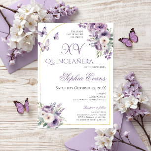Convite Borboletas Florais Puro Lilac Quinceañera