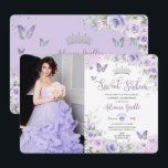 Convite Borboletas Florais Púrpura Chic Fotografia Doce De<br><div class="desc">Personalize esta lavanda suave, floral lilás púrpura, foto de 16 anos do Sweet / foto convite fácil e rápido. Basta clicar no botão "Editar usando ferramentas de Design para" para modificar o texto, o texto, o estilo da fonte, o tamanho da fonte e a cor da fonte. Você também pode...</div>
