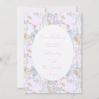 Convite Borboletas Florais Rosa Pastel Pintadas a Óleo