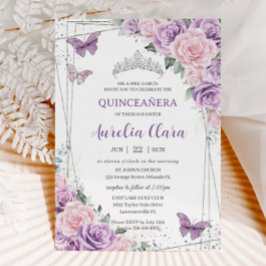 Convite Borboletas Florais Rosa-Puro Quinceañera