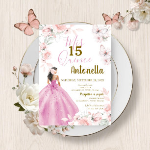 Convite Borboletas Florais Rosa Quinceañera