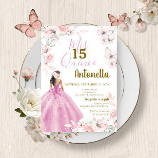 Convite Borboletas Florais Rosa Quinceañera