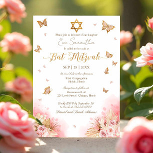 Convite Borboletas Floral Gold Foil Bat Mitzvah